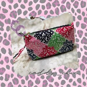 Coral Print Makeup Bag Pink Navy Green | Travel Cosmetic Pouch with Zip Closure